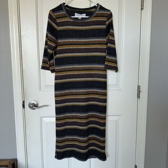 Emma & Michele Striped Knit MIDI Dress Brown Woman’s Size M Style 14018¿ - Picture 8 of 8